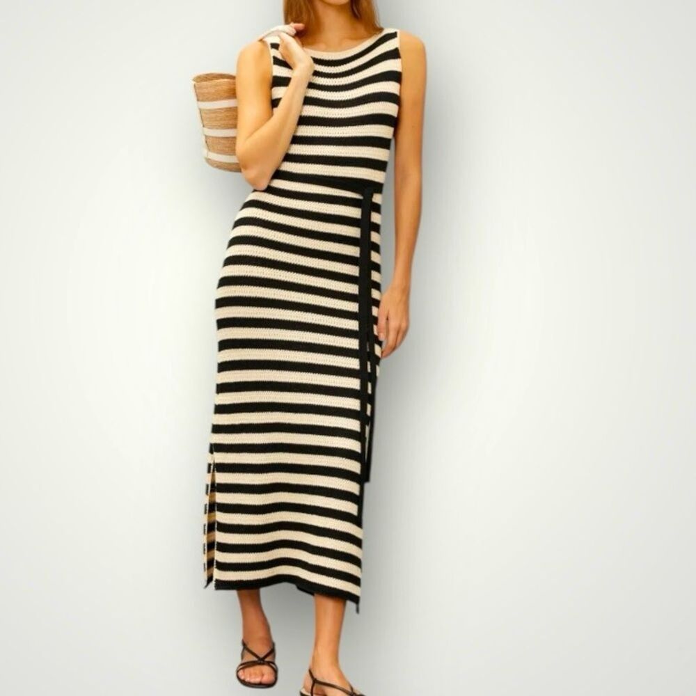 Jason Wu Black and Beige Striped Knit Dress Size Large.